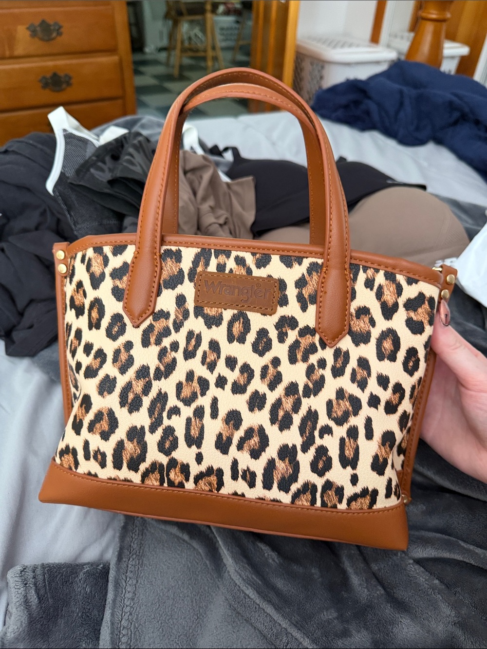 Wrangler Leopard Print Mini Tote in Brown and Black